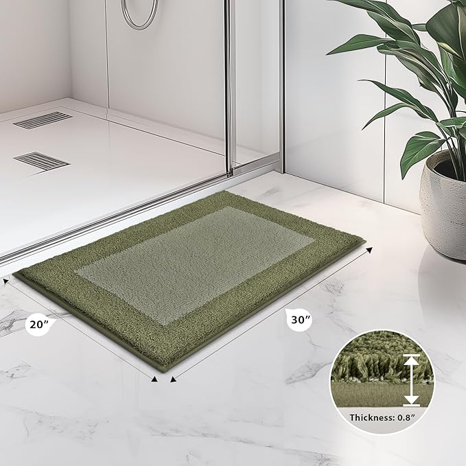 anllugs Bathroom Rugs 20" x 30", Non-Slip Extra Soft Absorbent Bath Rugs, Machine Washable Quick Dry Bath Mats for Bathroom Floor, Shower, Bathtub and Sink, Olive Green & Green