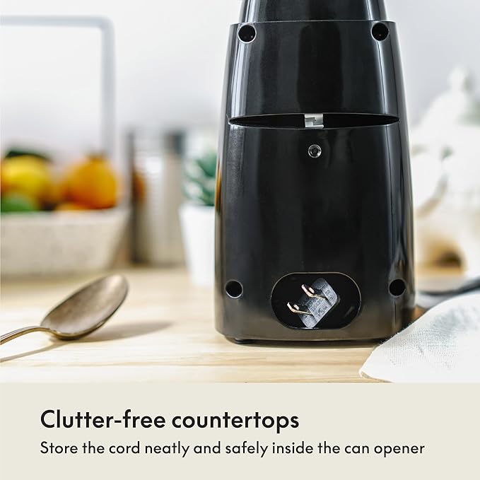 bella Electric Can Opener and Knife Sharpener, Removable Cutting Lever, Cord Storage, Stainless Steel Blade, Black