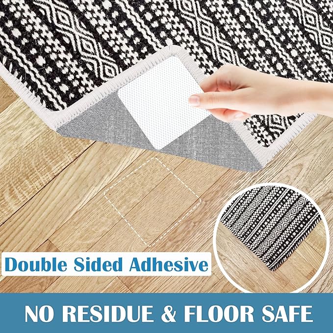 Lancord Rug Tape Large, Double Sided Adhesive Rug Pad Grippers (New Tech), Reusable Carpet Tape Non Slip Rug Pads for Hardwood Floors & Tiles, Anti Slip Rug Grips for Area Rugs to Keep Rug in Place