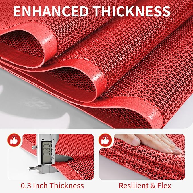 Front Door Mat 31''x47'', Drainage Heavy Duty Dirt Trapping Non-Slip Doormats, Outdoor Rubber Floor Mats, Restaurant Commercial Kitchen Industral Pool Entrance Bar Wet Area, Red