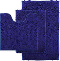 Chenille Bathroom Rug Set - 3-Piece Extra Soft & Absorbent Shag, Machine Washable Mats, Non-Slip PVC Underside, Plush Carpet Mats (Royal Blue)