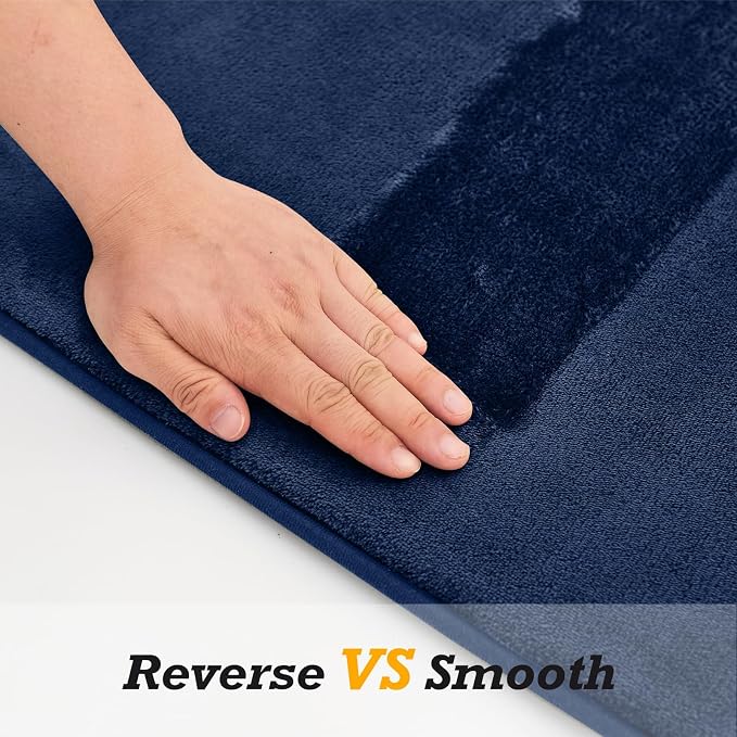 HUXMEYSON Bathroom Rugs Sets 3 Piece, Non-Slip & Quick Dry Bath Mat Set, Ultra Soft Velvet Bath Rugs for Bathroom, Toilet and Shower Floor, Navy