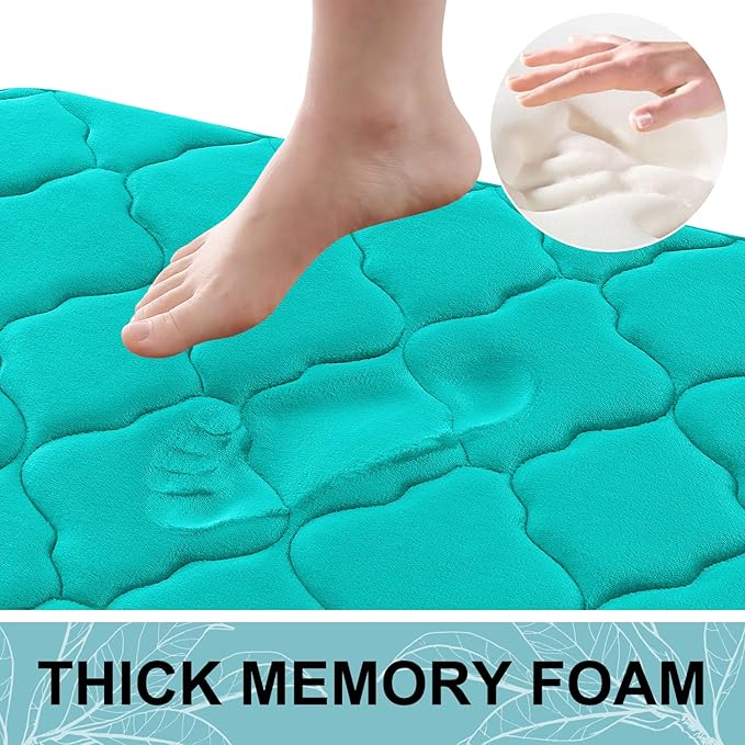 OLANLY Memory Foam Bath Mat Rug 47x17, Ultra Soft and Absorbent Bathroom Rugs, Non-Slip, Comfortable, Machine Washable Bath Carpet for Bathroom Floor, Tub, Shower and Home Decor Accessories, Teal