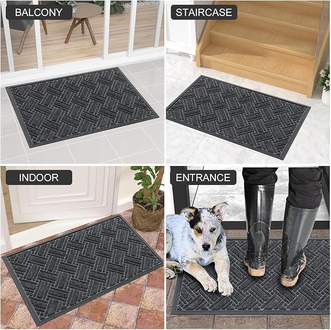 OLANLY Indoor Outdoor Mat, Sturdy Natural Rubber Floor Mat, Non Slip Low Profile Waterproof Doormat, and Stain Front Door Mats, Easy Clean Patio Entrance Mat, 48''x32'', Grey