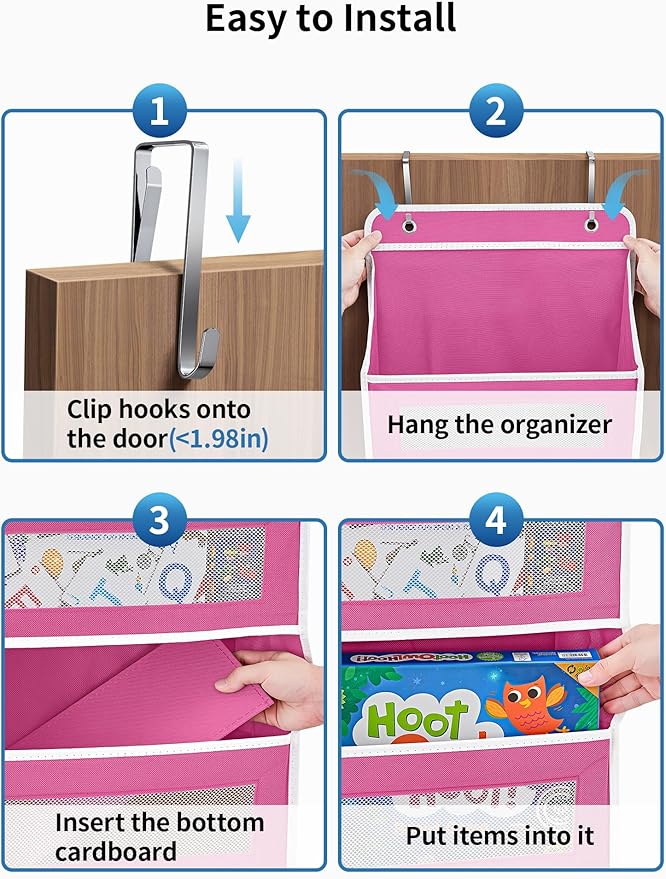 JARLINK Over The Door Organizer Storage, 5 Shelf Hanging Door Organizer with 5 Large Capacity Pockets, Anti Tilt 44 lb Load Behind Door Storage for Bedroom, Bathroom, Pantry, Nursery, Rose Pink