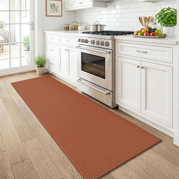 KOZYFLY Runners for Hallways 2x6 ft Washable Kitchen Runner Non Slip Rubber Backed Hall Runners Cotton Entryway Runner Rugs Floor Indoor Backdoor Bedroom Kitchen, Burnt Orange/Tan