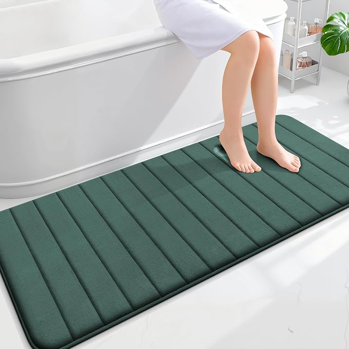 OLANLY Memory Foam Long Bathroom Rugs Runner 59x24, Super Soft Absorbent Bath Mat, Quick Dry, Machine Washable Shower Rugs, Bathmat Carpet, Bathroom Home Decor Accessories, Blackish Green