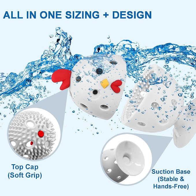 Egg Washer for Fresh Eggs, Egg Scrubber for Fresh Eggs, 2 Reusable Silicone Chicken Shaped Scrubs, Chicken Egg Cleaner, Eggshell Cleaner for Poultry Farm, Housewife Tools Vegetable Processing (White)