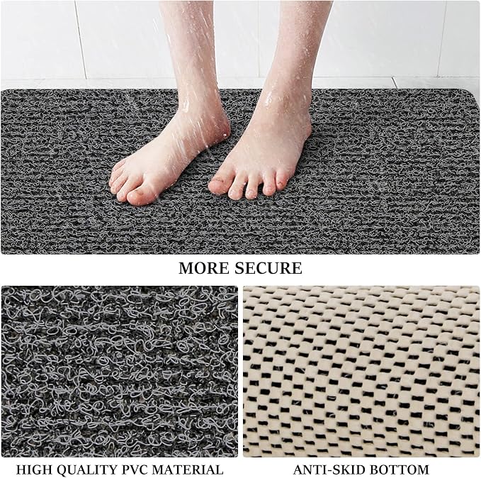 LuxStep Shower Mat Bathtub Mat,24x16 inch, Non-Slip Bath Mat with Drain, Quick Drying PVC Loofah Bathmat for Tub,Shower,Bathroom (Phthalate Free,Black)