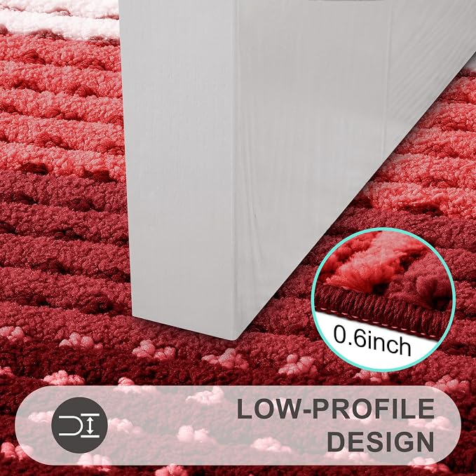 Kitinjoy Indoor Outdoor Door Mat, 59x24 Non-Slip Absorbent Dirt Trapper, Low-Profile Washable Inside Entrance Front Floor Mat, Sturdy Soft Entry Dotted Ombre Doormats for Entryway, Burgundy