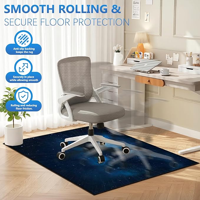 Office Chair Mat for Hardwood Floor&Tile Floor,36"x48" Heavy Duty Desk Chair Mat for Hard Floors,Under Desk Rug for Rolling Computer Chair,Anti Slip,Low Pile Carpet Floor-Starry Blue