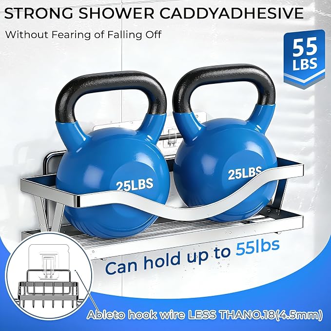 Shower Caddy Adhesive Replacement Hooks, Heavy Duty Waterproof Strips, No Drilling for Bathroom Shelves, Kitchen Racks, and Soap Holders (Transparent-8Pack 2Hook)