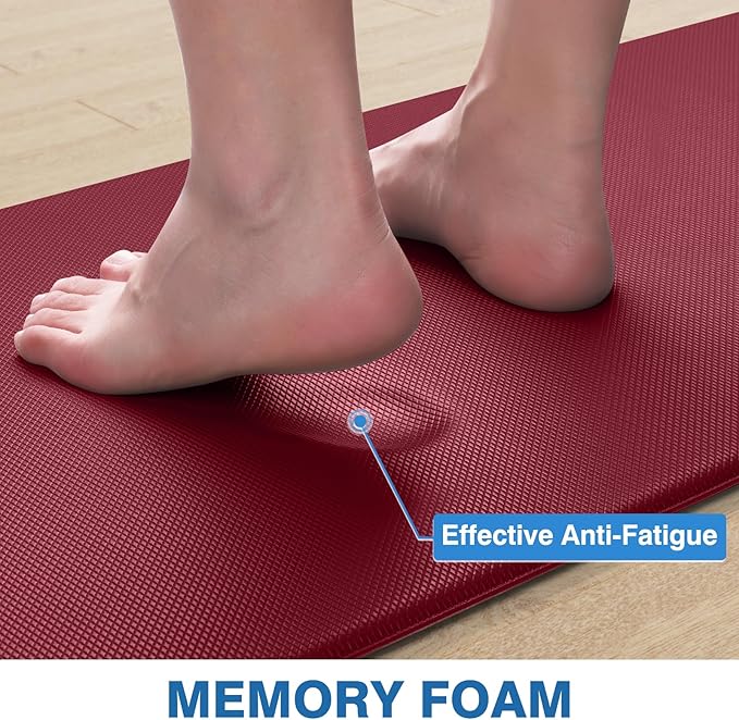StepRite Kitchen Mats, 2PCS Kitchen Rugs, Cushioned Anti Fatigue Kitchen Mats for Floor, Non-Slip Standing Desk Mat, Waterproof Kitchen Rug Set for Kitchen, Floor, Office, 17.3"x30"+17.3"x59", Red