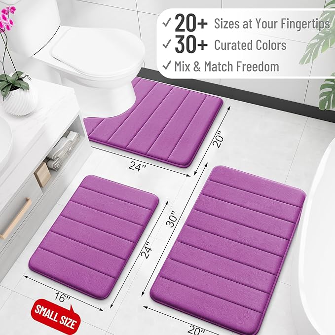 OLANLY Memory Foam Long Bathroom Rugs Runner 44x20, Super Soft Absorbent Bath Mat, Quick Dry, Machine Washable Shower Floor Rugs, Bathmat Carpet, Bathroom Home Decor Accessories, Purple