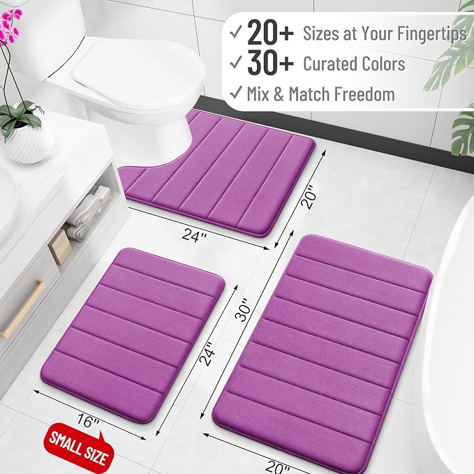 OLANLY Memory Foam Bath Mat 44x24, Super Soft Absorbent Bathroom Rugs, Quick Dry, Machine Washable Shower Floor Rugs, Bathmat Carpet, Bathroom Home Decor Accessories, Purple