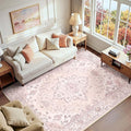 RELEANY Area Rugs 6'x9' Washable Non-Slip, Floral Vintage Distress Medallion Carpet for Living Room Bedroom Dining Room, Pink Greypink Cute