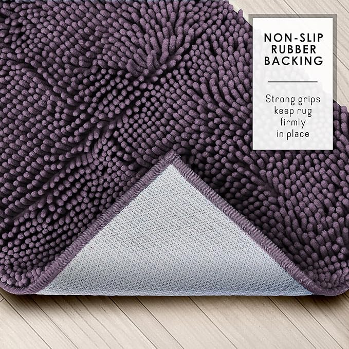 Hearth & Harbor Bathroom Rugs, Chenille Bath Mat - Machine Washable Bath Mats for Bathroom Non-Slip Backing Rubber, Quick Dry Bathroom Mat