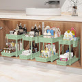Sevenblue Under Sink Organizer, Bathroom Organizers and Storage, 2 Tier Multi-Use Pull Out Cabinet Organizer with Hang Hooks and Cups (Green, 4 Pack)