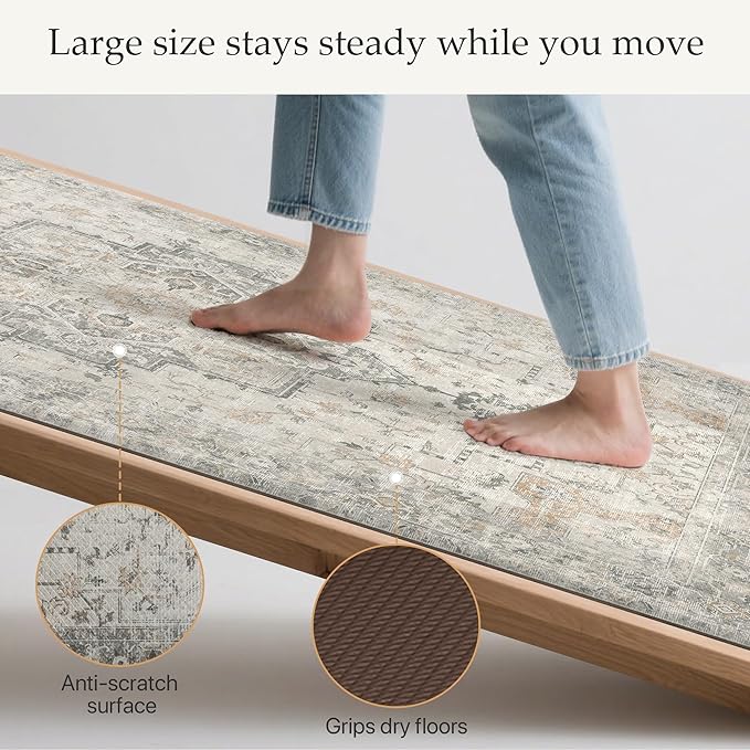 GENIMO Kitchen Mats for Floor, Washable Anti Fatigue Mat for Cushioned, 47"x71", Waterproof Kitchen Rugs, Non Slip Foam Comfort Standing Mat Rug for Home, Runner, Sink, Laundry, LightTaupeBrown