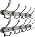 Dseap Coat Rack Wall Mounted - 5 Tri Hooks, Heavy Duty, Stainless Steel, Metal Coat Hook Rail for Coat Hat Towel Purse Robes Mudroom Bathroom Entryway (Grey, Pack of 2)