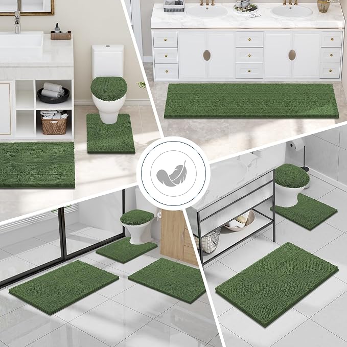 Smiry Luxury Chenille Toilet Rugs U-Shaped 20x20, Soft Absorbent Non-Slip Contour Bathroom Rugs for Toilet, Machine Washable Contoured Bath Mats, Olive Green