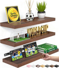 BAYKA Floating Shelves for Wall, Set of 3, Wall Mounted Rustic Wood Shelves for Bathroom, Bedroom, Living Room, Kitchen, Small Hanging Shelf for Books/Storage/Room Decor, Walnut-Like, 15.7in
