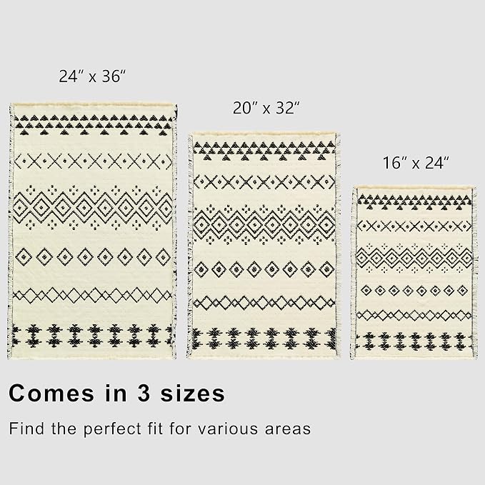 Douceur Boho Bath mat for Bathroom Floor Non Slip, Acrylic Blend Cute Bath Rugs with Tassels, Blue and White Tribal Ethnic Pattern Farmhouse Bathroom Rugs, 24" x 36"