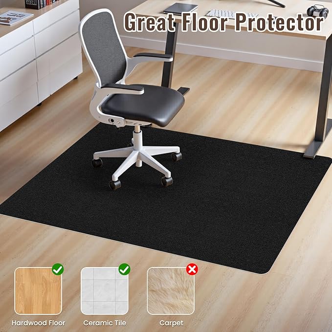 Sycoodeal Office Chair Mat for Hardwood Floor,Slip Resistant Floor Mat for Office Computer Gaming Chair,Heavy Duty Floor Protector for Rolling Chairs,Easy to Clean,Black(36"x55")