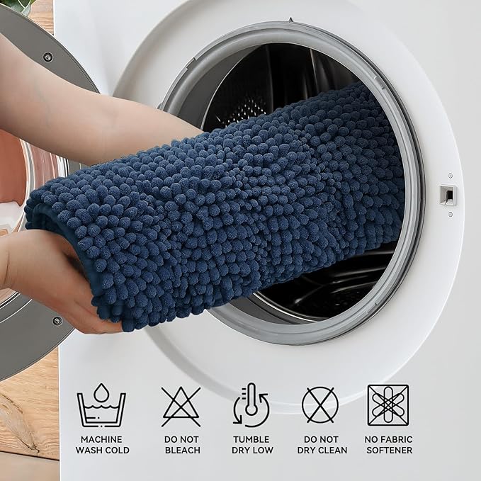 Bcoimo Large Bathroom Rug, Chenille Bath Mat with High Low Pile Design, Soft Absorbent Non Slip Bath Rug, Machine Washable Quick Dry Mat for Shower, Tub, Sink and Vanity
