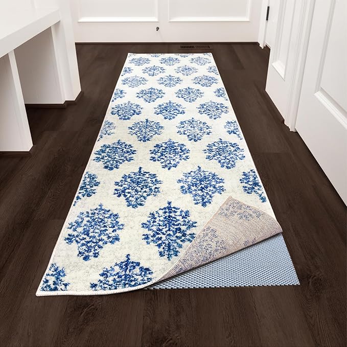 Veken Runner Rug Pad Gripper for Hardwood Floors, Non Slip 2x8 Ft Grey Blue Rug Pads for Area Rugs, Thick Rug Grippers for Tile Floors, Under Carpet Anti Skid Mat, Keep Your Rugs Safe and in Place