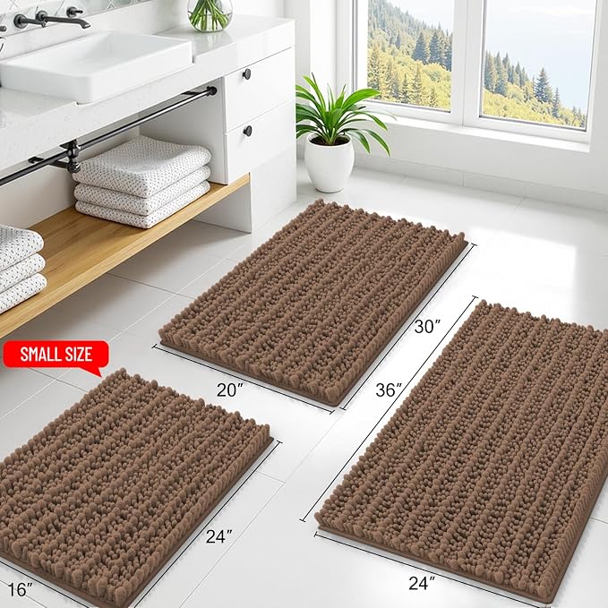 Smiry Bathroom Rugs Mat 24x16, Extra Soft Absorbent Chenille Bath Rugs, Non Slip Rubber Backing Machine Washable Quick Dry Bath Mats for Bathroom Floor, Tub, Shower, Home Decor Accessories, Mocha