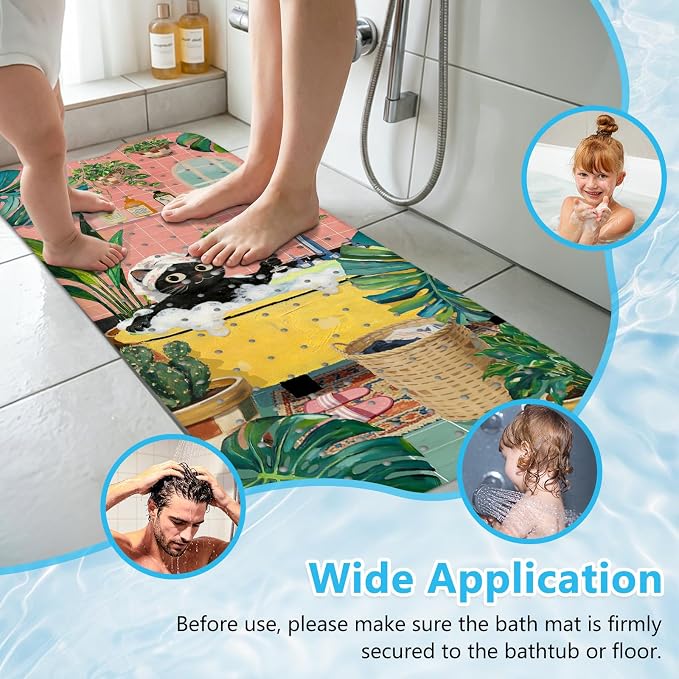 Cute Cat Bath Mat for Tub Non Slip, 40"x16" Aesthetic Bathtub Mat Women, Machine Washable Cats Tub Mats with Suction Cups and Drain Holes for Girls Kids, Cats Shower Mat for Cat Lovers Bathroom Decor