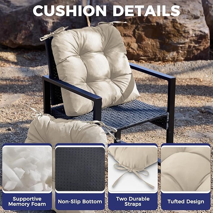 IASEAHK Outdoor Chair Cushions Set of 2, 19" x 19" x 5", Waterproof Outdoor Seat Cushions for Patio Furniture, Fade-Resistant Patio Chair Cushion, Dining Wicker Chair Pads for Porch Garden, Beige