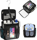 CUBETASTIC Hanging Shower Caddy Portable Bag - Quick Dry Shower Tote for Dorm College Essentials, Water-Resistant Travel Toiletry Bag with Separate Compartment & Multiple Pockets (Black, M)