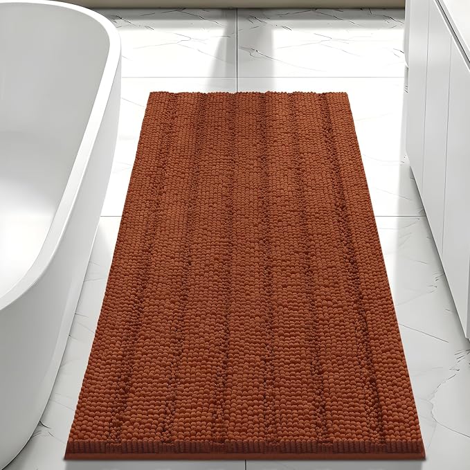 Bcoimo Large Bathroom Rug, Chenille Bath Mat with High Low Pile Design, Soft Absorbent Non Slip Bath Rug, Machine Washable Quick Dry Mat for Shower, Tub, Sink and Vanity