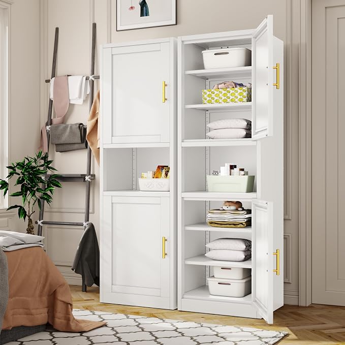 Tall Metal Narrow Bathroom Storage Cabinet 67" H, Tall White Pantry Cabinets with 4 Adjustable Shelves and 2 Doors for Kitchen, Home Office, Living Room, Dining Room(16 inches Wide)