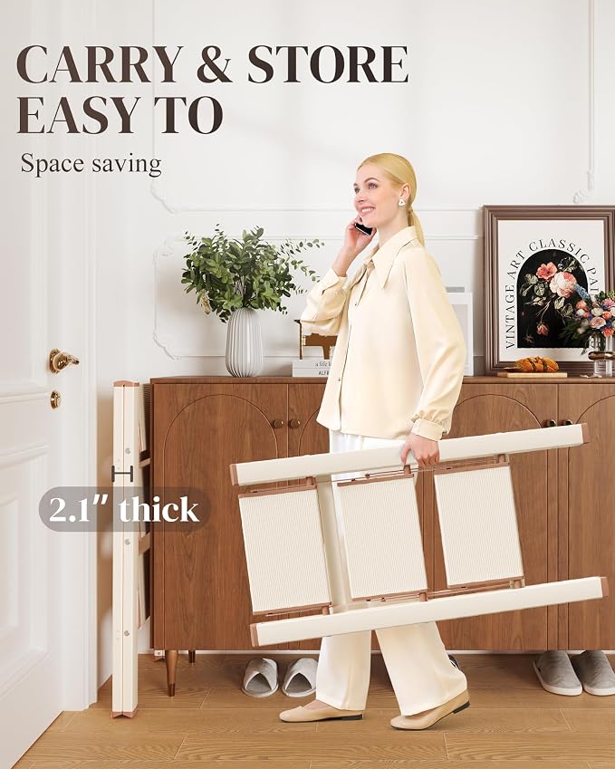 3 Step Ladder, Folding Step Stool with Wider Pedal, Anti-Slip Feet & Non Slip Stripes, Aluminum Sturdy Material, 300Lbs Capacity, Elegant Look of Cream Chocolate Better Matches Your Home