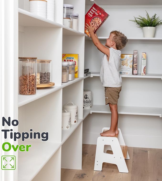 OCODILE 2-Step Wooden Step Stool for Toddlers | Kids Stool for Bathroom Sink & Kitchen Use | Non-Slip Step | Wooden Stool for Children Ages 2+ Years White