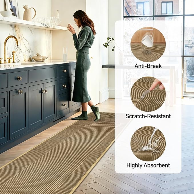 Kitchen Mat Set of 2 PCS, Anti Fatigue Kitchen Floor Mat, Kitchen Runner Cushioned Non Slip for Kichen, Office, Balcony, Yellow, 17" x 30"+17" x 59"