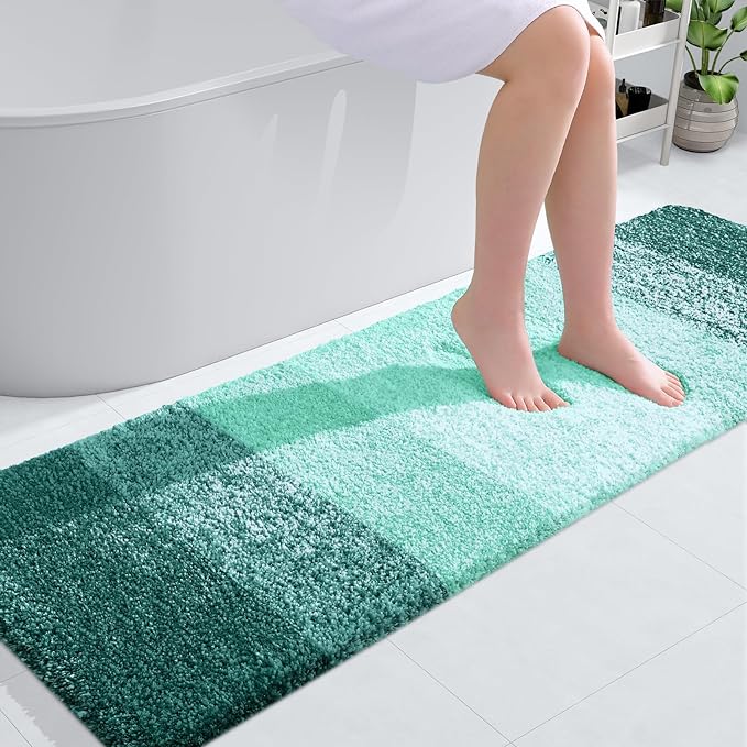 OLANLY Bathroom Runner Rugs Mat 59x20, Extra Soft Absorbent Microfiber Bath Rugs, Rubber Backing, Quick Dry, Long Bath Mats for Bathroom, Tub and Shower, Home Decor Accessories, Blackish Green