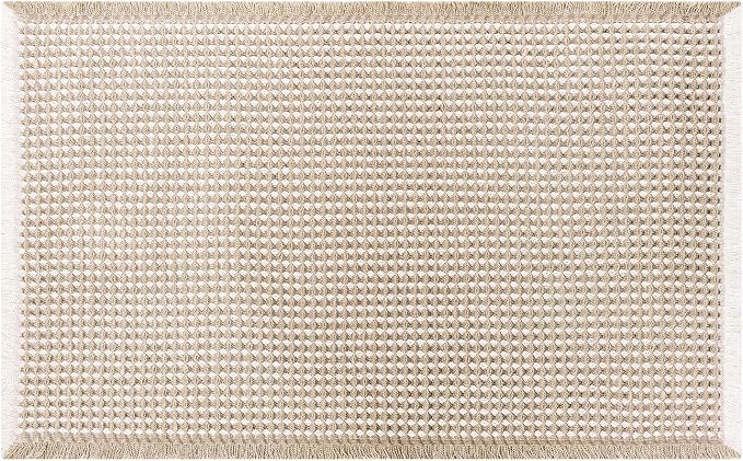 Waffle Bath Mat - Boho Bathroom Rugs Non Slip Washable, Super Absorbent & Quick Dry, Soft Bath Mat Farmhouse Bathroom Decor, 24'' x 36'', Khaki and White