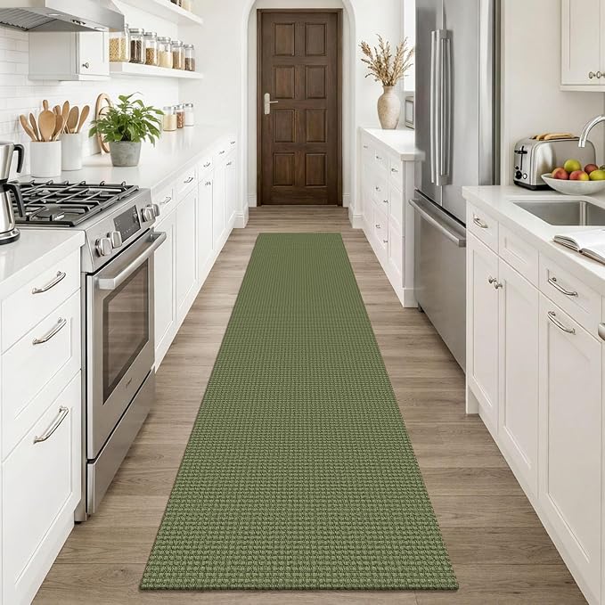 KOZYFLY Runners Rugs for Hallway 2x10, Washable Runner Rug, Woven Non Slip Kitchen Runner, Braided Entryway Rug, Floor Carpet for Entry, Aisle, Hall, Olive Green/Earthy Green