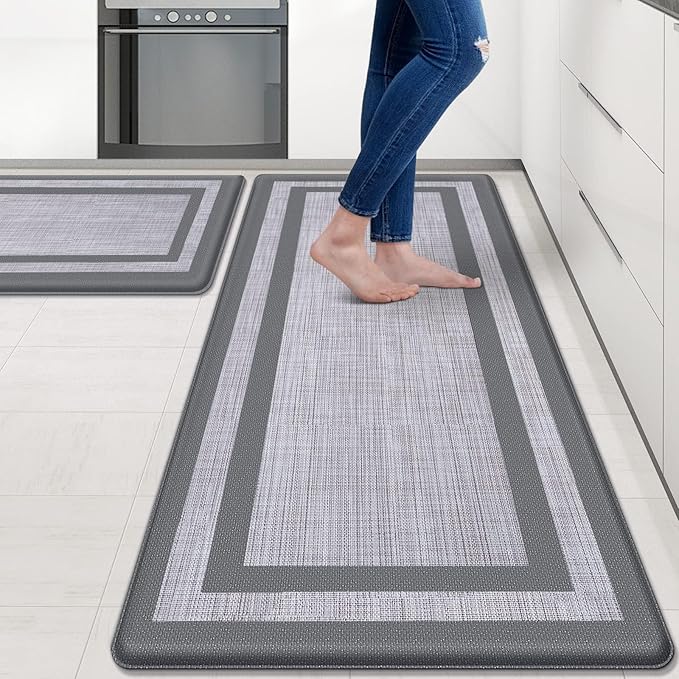 Mattitude Kitchen Mats Set of 2 Cushioned 0.47 inch Kitchen Rugs Non-Skid Rug Sets Ergonomic Comfort Standing Mat for Kitchen, Floor, Office, Sink, Laundry, Gray