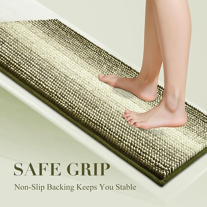 BSICPRO Bathroom Rugs, Bath Mat Non Slip 17 x 24 Inches Water Absorbent Chenille Floor Mats Machine Washable (Olive Green)