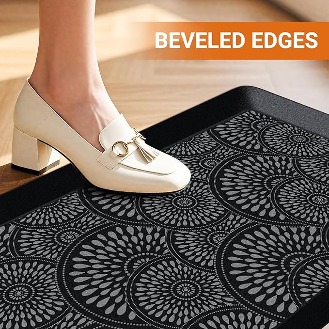 Mattitude 4/5 Inch Kitchen Mat, 17.3x28in Heavy Duty Ergonomic Comfort Foam Standing Desk Mat, Waterproof Non-Slip Standing Mats and Rugs for Kitchen, Office, Black