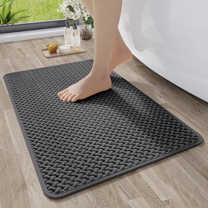 YDKGL Bathroom Rugs Non Slip, Super Absorbent Quick Dry Bath Mat, Foam Weave Texture Rubber Backing Ultra Thin Bathroom Mats Fit Under Door Bathroom Floor Bathtub Shower