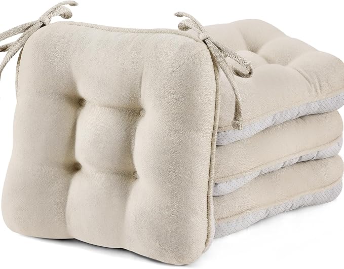 BETU Chair Cushions for Dining Chairs,3.5" Thick Kitchen Table Chair Pads with Ties,Non Slip Backing and Covers,Seat Cushion for Dining Room,Bar,Patio Chairs,18"X18"X3.5"