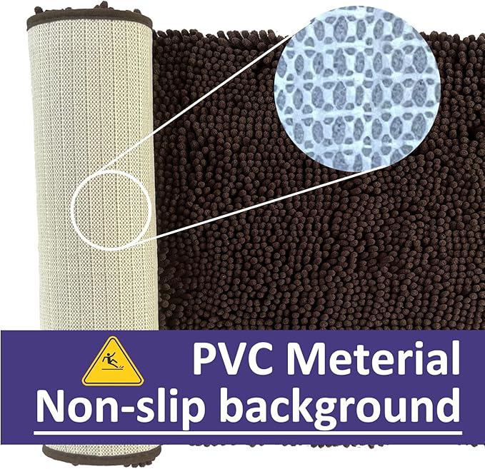 Bath Rug Set 3 Piece Luxury Chenille Extra Soft and Absorbent Shaggy Bathroom Mat Rugs, Machine Washable, Non-Slip Plush Carpet Runner for Tub, Shower, (Brown) Home Decor Bathroom Accessories