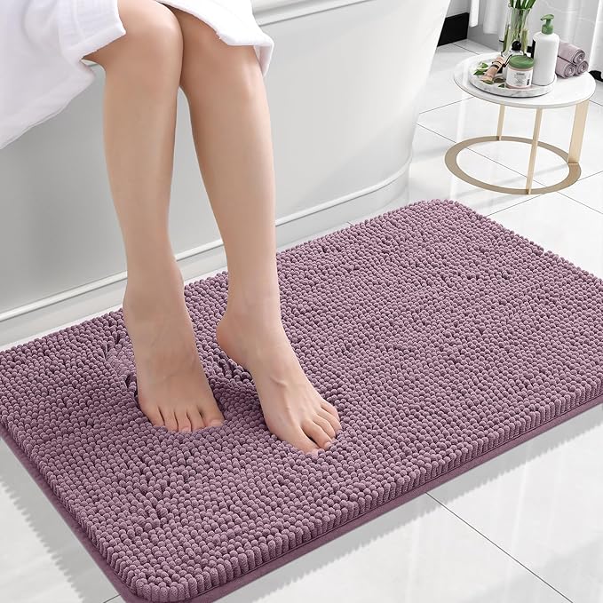 OLANLY Small Bathroom Rugs 24x16, Extra Soft Absorbent Chenille Bath Rugs, Rubber Backing Quick Dry, Machine Washable Bath Mats for Bathroom Floor, Tub and Shower, Home Decor Accessories, Deep Plum
