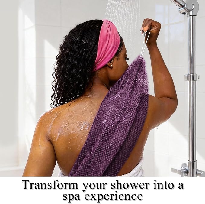 SubSahara Authentic African Net Sponge - 2 Pieces Exfoliating Scrubber for All Skin Types, Bath Sponge for Face & Body, Travel Portable, Durable, Gentle Exfoliation (Berry & Sage Green)